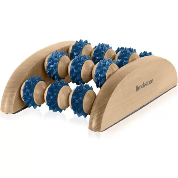 Brookstone Large Wood Foot Massager  Wooden Massage Roller to Stimulate Foot Reflexes Relieve Stress and Soothe Tension  Feet RollerOak Navy  Single Foot