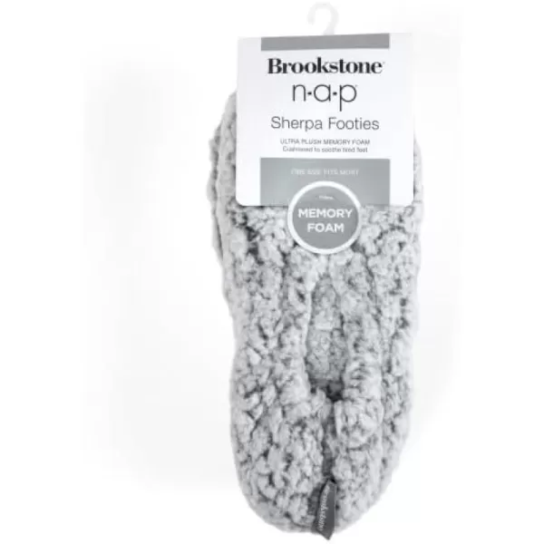 Brookstone Plush Footies  Slippers with Memory Foam Insole  UltraSoft Sherpa Footies for Indoor Wear NonSkid Sole OneSizeFitsMost Machine Washable Slippers for WomenSherpa  Charcoal