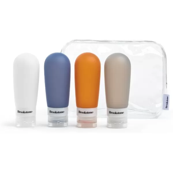 Brookstone Reusable Travel Bottles  4 Pack TSA Approved Refillable Squeezable Travel Containers for Toiletries Clear Pouch Size One Size MultiMulti