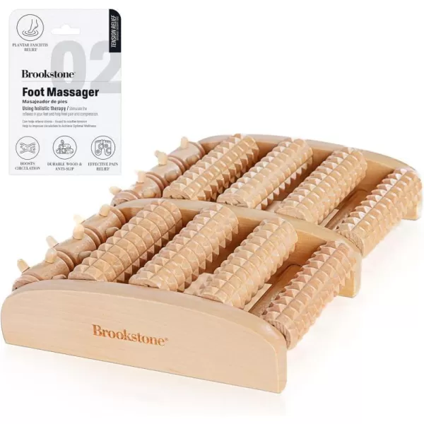 Brookstone Wood Foot Massager  Wooden Massage Roller to Stimulate Foot Reflexes Relieve Stress and Soothe Tension  Foot Roller WalnutOak Large