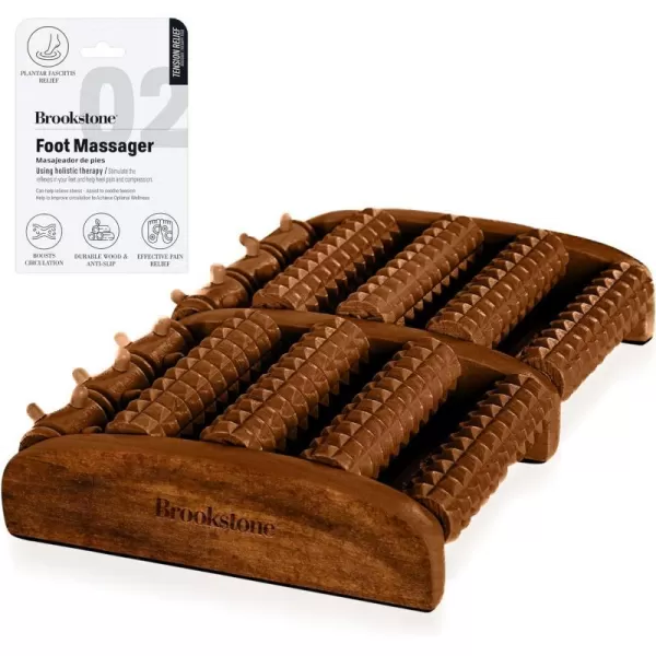 Brookstone Wood Foot Massager  Wooden Massage Roller to Stimulate Foot Reflexes Relieve Stress and Soothe Tension  Foot Roller WalnutWalnut Large