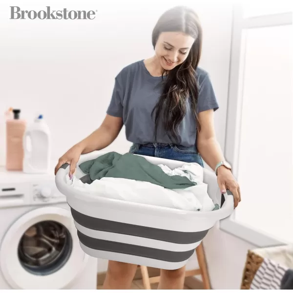 BROOKSTONE 1 UNIT 11 GALLONS  OUR LARGEST BASKET EVER 24quot Collapsible Laundry Basket Comfort NonSlip Grip Handles Minimalist Space Saving Design Portable PopUp Hamper BPA FREERound White  Gray