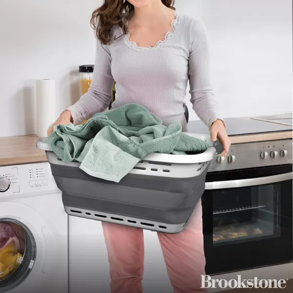 BROOKSTONE 1 UNIT 11 GALLONS  OUR LARGEST BASKET EVER 24quot Collapsible Laundry Basket Comfort NonSlip Grip Handles Minimalist Space Saving Design Portable PopUp Hamper BPA FREELight Gray