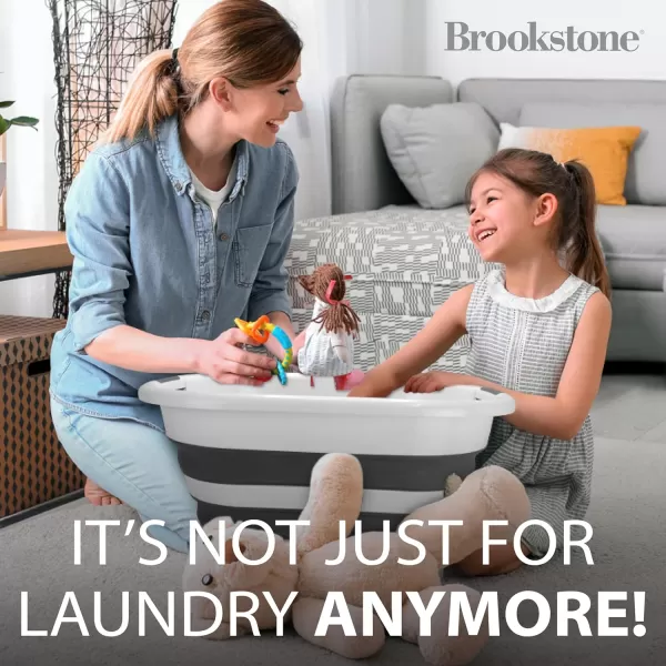 BROOKSTONE 1 UNIT 11 GALLONS  OUR LARGEST BASKET EVER 24quot Collapsible Laundry Basket Comfort NonSlip Grip Handles Minimalist Space Saving Design Portable PopUp Hamper BPA FREERound White  Gray