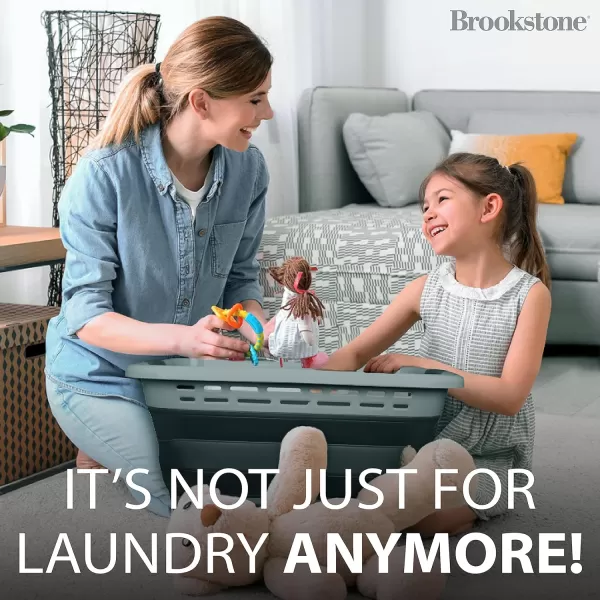 BROOKSTONE 1 UNIT 11 GALLONS  OUR LARGEST BASKET EVER 24quot Collapsible Laundry Basket Comfort NonSlip Grip Handles Minimalist Space Saving Design Portable PopUp Hamper BPA FREELight Gray