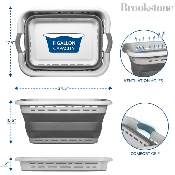 BROOKSTONE 1 UNIT 11 GALLONS  OUR LARGEST BASKET EVER 24quot Collapsible Laundry Basket Comfort NonSlip Grip Handles Minimalist Space Saving Design Portable PopUp Hamper BPA FREELight Gray