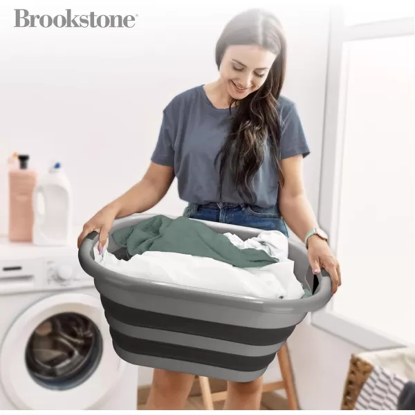 BROOKSTONE 1 UNIT 11 GALLONS  OUR LARGEST BASKET EVER 24quot Collapsible Laundry Basket Comfort NonSlip Grip Handles Minimalist Space Saving Design Portable PopUp Hamper BPA FREERound Gray  Dark Gray