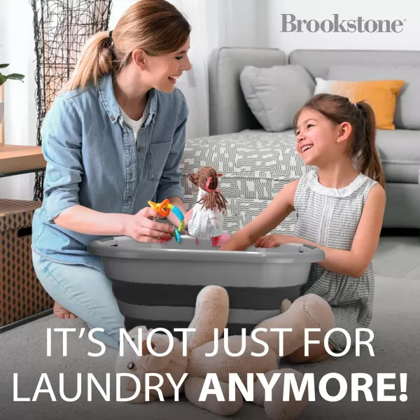 BROOKSTONE 1 UNIT 11 GALLONS  OUR LARGEST BASKET EVER 24quot Collapsible Laundry Basket Comfort NonSlip Grip Handles Minimalist Space Saving Design Portable PopUp Hamper BPA FREERound Gray  Dark Gray