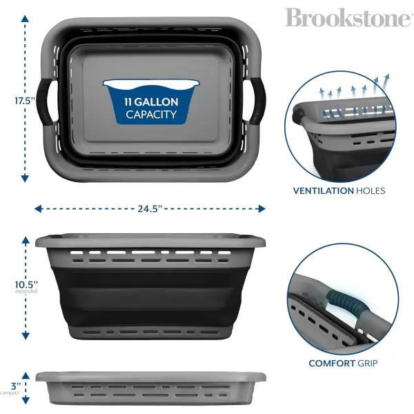 BROOKSTONE 1 UNIT 11 GALLONS  OUR LARGEST BASKET EVER 24quot Collapsible Laundry Basket Comfort NonSlip Grip Handles Minimalist Space Saving Design Portable PopUp Hamper BPA FREEDark Gray