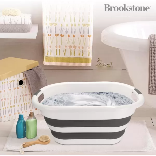 BROOKSTONE 1 UNIT 11 GALLONS  OUR LARGEST BASKET EVER 24quot Collapsible Laundry Basket Comfort NonSlip Grip Handles Minimalist Space Saving Design Portable PopUp Hamper BPA FREERound White  Gray