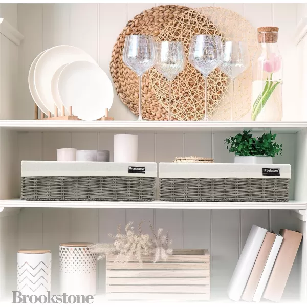 BROOKSTONE 2 PACK SET Wicker Storage Basket Boho Organization and Storage Container Decorative Shelf Bin Over the Toilet Paper Reserve Suitable for Any Home Dcor Style