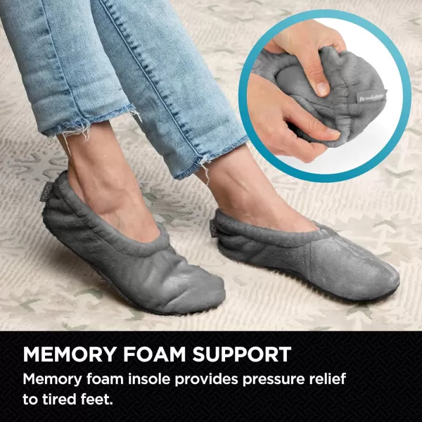 Brookstone Plush Footies  Slippers with Memory Foam Insole  UltraSoft Sherpa Footies for Indoor Wear NonSkid Sole OneSizeFitsMost Machine Washable Slippers for Women  Gift for MomPlush  Charcoal