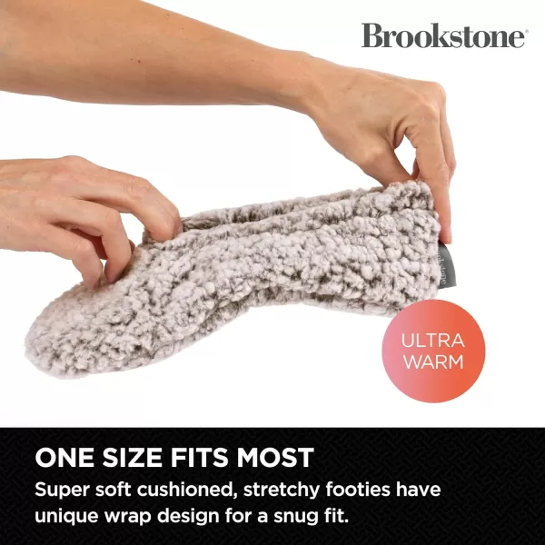 Brookstone Plush Footies  Slippers with Memory Foam Insole  UltraSoft Sherpa Footies for Indoor Wear NonSkid Sole OneSizeFitsMost Machine Washable Slippers for Women  Gift for MomSherpa  Feather Grey