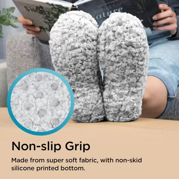 Brookstone Plush Footies  Slippers with Memory Foam Insole  UltraSoft Sherpa Footies for Indoor Wear NonSkid Sole OneSizeFitsMost Machine Washable Slippers for Women  Gift for MomSherpa  Grey