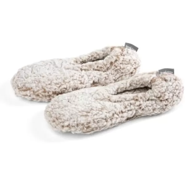 Brookstone Plush Footies  Slippers with Memory Foam Insole  UltraSoft Sherpa Footies for Indoor Wear NonSkid Sole OneSizeFitsMost Machine Washable Slippers for Women  Gift for MomSherpa  Beige