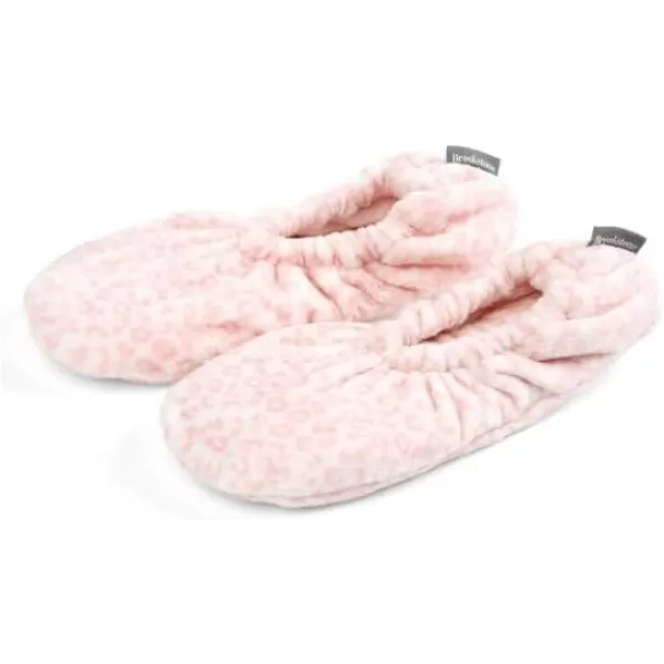 Brookstone Plush Footies  Slippers with Memory Foam Insole  UltraSoft Sherpa Footies for Indoor Wear NonSkid Sole OneSizeFitsMost Machine Washable Slippers for Women  Gift for MomPlush  Blush Cheetah