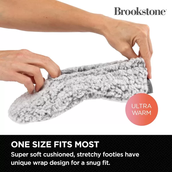 Brookstone Plush Footies  Slippers with Memory Foam Insole  UltraSoft Sherpa Footies for Indoor Wear NonSkid Sole OneSizeFitsMost Machine Washable Slippers for Women  Gift for MomSherpa  Grey