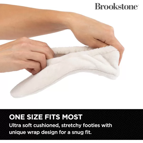 Brookstone Plush Footies  Slippers with Memory Foam Insole  UltraSoft Sherpa Footies for Indoor Wear NonSkid Sole OneSizeFitsMost Machine Washable Slippers for Women  Gift for MomPlush  Oatmeal