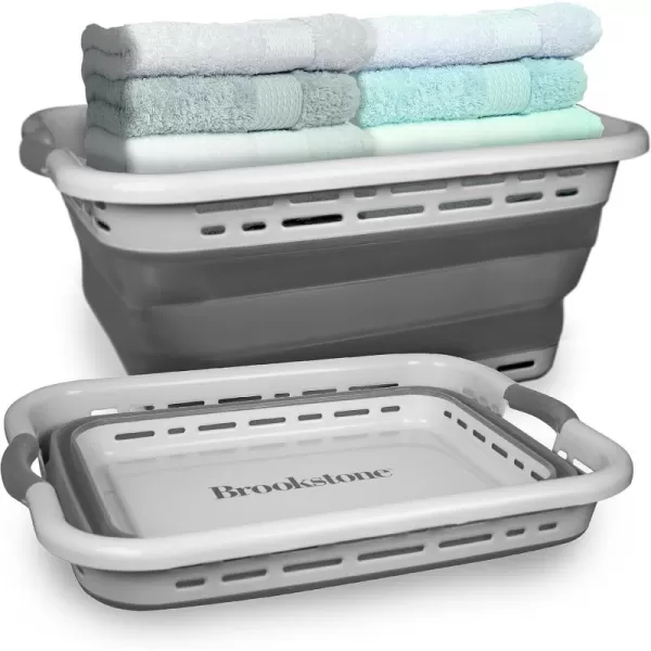 BROOKSTONE 1 UNIT 11 GALLONS  OUR LARGEST BASKET EVER 24quot Collapsible Laundry Basket Comfort NonSlip Grip Handles Minimalist Space Saving Design Portable PopUp Hamper BPA FREELight Gray