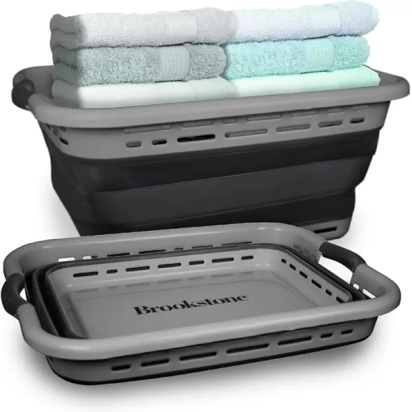 BROOKSTONE 1 UNIT 11 GALLONS  OUR LARGEST BASKET EVER 24quot Collapsible Laundry Basket Comfort NonSlip Grip Handles Minimalist Space Saving Design Portable PopUp Hamper BPA FREEDark Gray