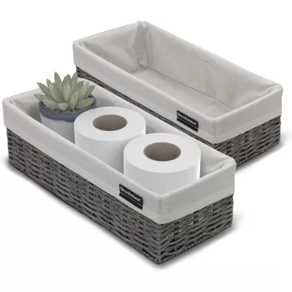 BROOKSTONE 2 PACK SET Wicker Storage Basket Boho Organization and Storage Container Decorative Shelf Bin Over the Toilet Paper Reserve Suitable for Any Home Dcor Style