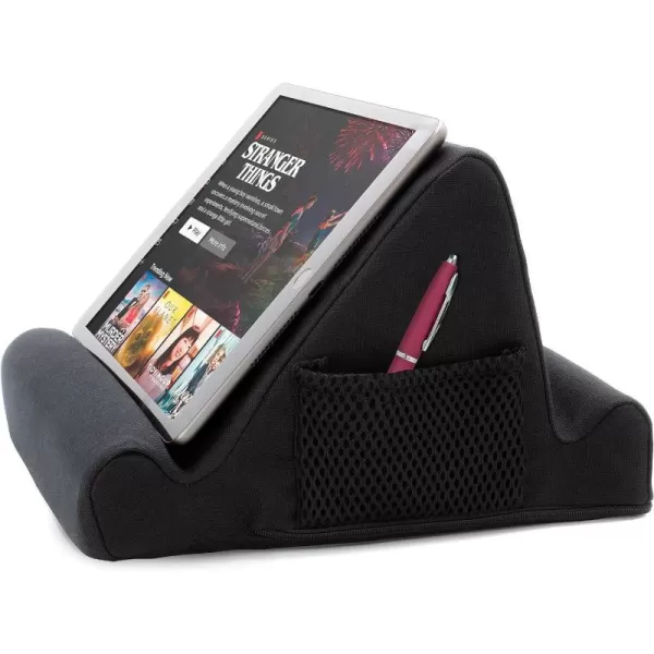 BROOKSTONE Memory Foam Lap Desk TabletiPadPhone Holder 2 Viewing Angles 2 Side Storage Pockets for Extra Accessories Perfect for CarBedTravelWorkPlaneCollegeBlack Lap Desk Cushion