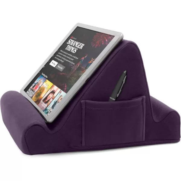 Brookstone  Memory Foam Lap Desk Tablet Holder Holds Phones iPads EBook Readers 2 Viewing Angles 2 Side Pockets for Accessories Book Holder Cushion Perfect for Home Car Travel ampamp FlightsPurple