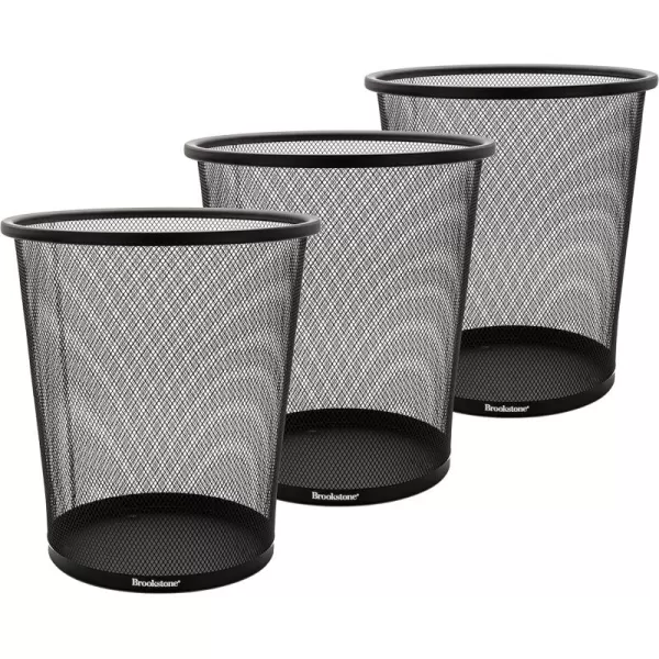 Brookstone BKH1461 3 Pack Metallic Mesh Wastebasket for Office ampamp Home Open Top Under Desk Trash Can Lightweight ampamp Sturdy Recycling Bin Standard SilverBlack