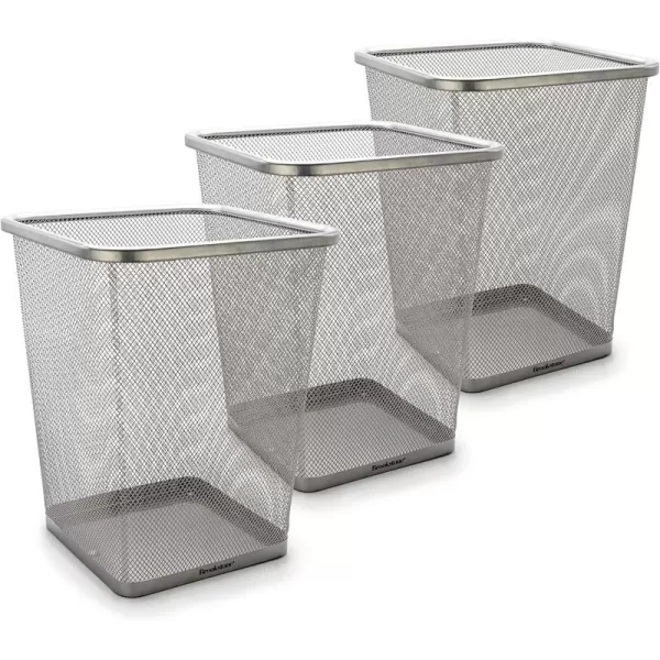 Brookstone BKH1461 3 Pack Metallic Mesh Wastebasket for Office ampamp Home Open Top Under Desk Trash Can Lightweight ampamp Sturdy Recycling Bin Standard SilverSilver