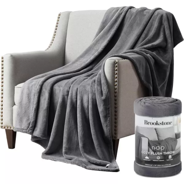 Brookstone Nap Plush Throw Blanket for Couch  Warm ampamp Super Soft Blanket with Unmatched Heavy Dense and UltraComfy Throw  Luxurious Drape for Mom Cozying Up on a Sofa Chair  BlueSilver