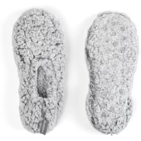 Brookstone Plush Footies  Slippers with Memory Foam Insole  UltraSoft Sherpa Footies for Indoor Wear NonSkid Sole OneSizeFitsMost Machine Washable Slippers for Women  Gift for MomSherpa  Grey