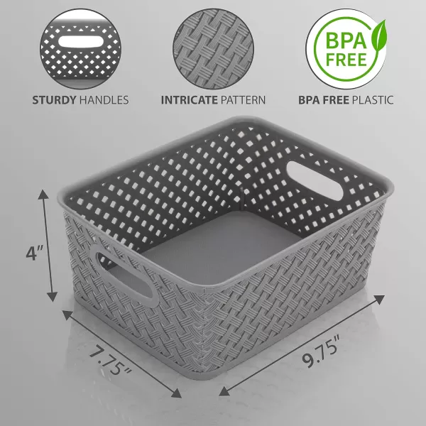 BROOKSTONE  6 Pack Small Storage Baskets with Handles Decorative Woven Pattern Versatile and Stylish Organizers for Home BPA Free Plastic BinsBROOKSTONE  6 Pack Small Storage Baskets with Handles Decorative Woven Pattern Versatile and Stylish Organizers for Home BPA Free Plastic Bins