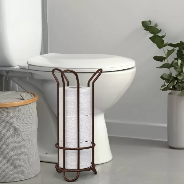 BROOKSTONE Chrome Toilet Paper Holder Freestanding Bathroom Tissue Organizer Minimalistic Storage Solution Stylish Design Holds MEGA RollsBronze