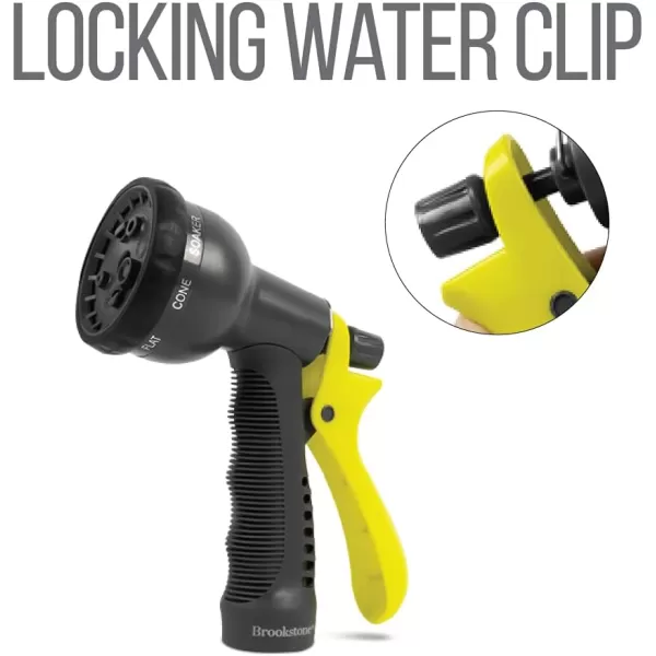 Brookstone 2Piece Garden Hose Nozzle  Features Adjustable 8Mode Spray Hose Nozzle and Pistol Nozzle for Gardening and Car Wash  Yellow2 amp 8 Pattern 2 Pack  Yellow