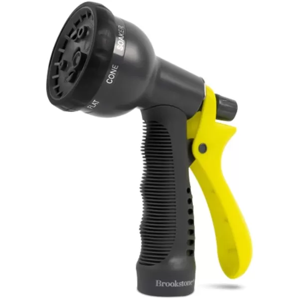 Brookstone 2Piece Garden Hose Nozzle  Features Adjustable 8Mode Spray Hose Nozzle and Pistol Nozzle for Gardening and Car Wash  Yellow2 amp 8 Pattern 2 Pack  Yellow