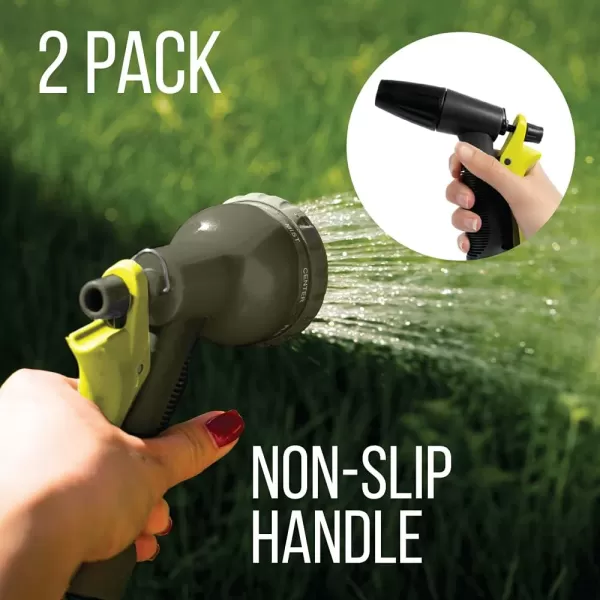 Brookstone 2Piece Garden Hose Nozzle  Features Adjustable 8Mode Spray Hose Nozzle and Pistol Nozzle for Gardening and Car Wash  Yellow2 amp 8 Pattern 2 Pack  Yellow