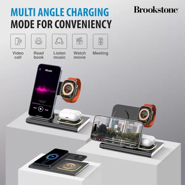 Brookstone 3in1 Wireless Charger Stand Fast Charging Station for iPhone 15141312 Pro Max Series All iWatch Series  iPhone Wireless Charging StationBlack