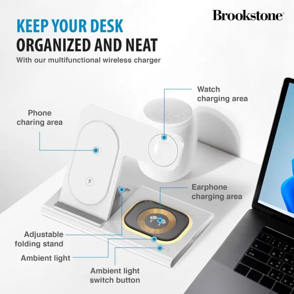 Brookstone 3in1 Wireless Charger Stand Fast Charging Station for iPhone 15141312 Pro Max Series All iWatch Series  iPhone Wireless Charging StationWhite