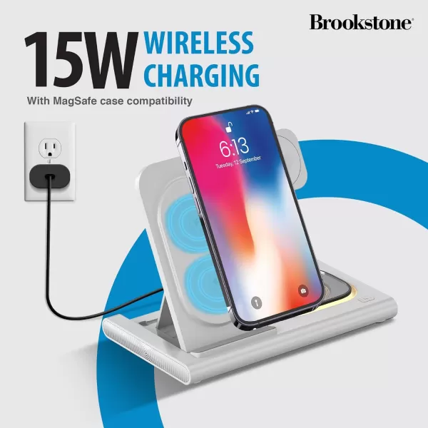 Brookstone 3in1 Wireless Charger Stand Fast Charging Station for iPhone 15141312 Pro Max Series All iWatch Series  iPhone Wireless Charging StationWhite