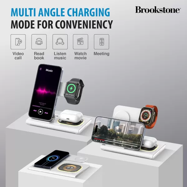 Brookstone 3in1 Wireless Charger Stand Fast Charging Station for iPhone 15141312 Pro Max Series All iWatch Series  iPhone Wireless Charging StationWhite