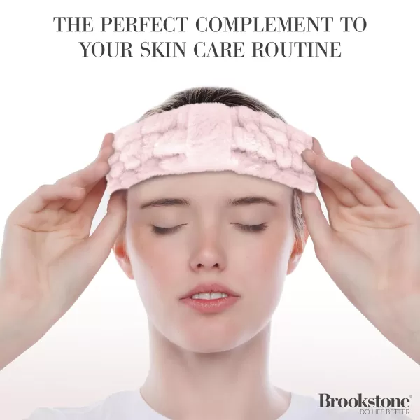 Brookstone Facial Headband  Comfortable Head Band for Skincare Face Washing and Makeup Application MintBlush Pink