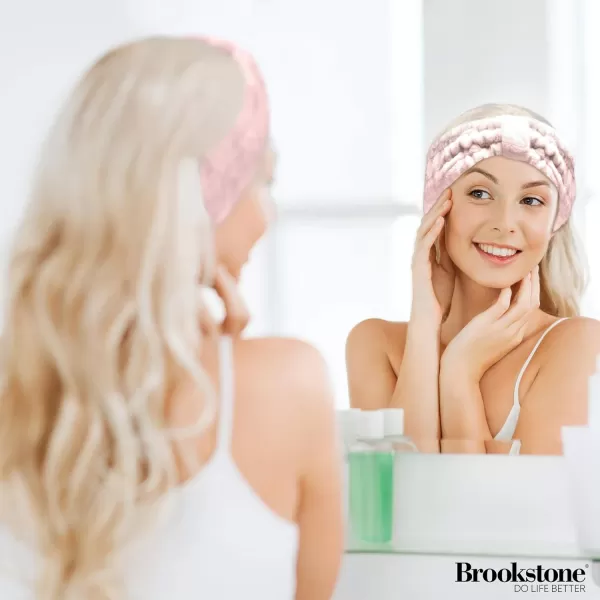 Brookstone Facial Headband  Comfortable Head Band for Skincare Face Washing and Makeup Application MintBlush Pink