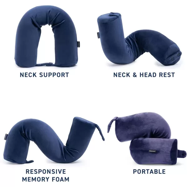 Brookstone FreeForm Memory Foam Twist Travel Pillow Adjustable Roll Pillow for Neck Chin Lumbar and Leg Support BlueBlue