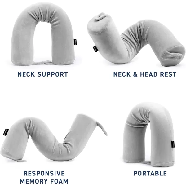 Brookstone FreeForm Memory Foam Twist Travel Pillow Adjustable Roll Pillow for Neck Chin Lumbar and Leg Support BlueGrey