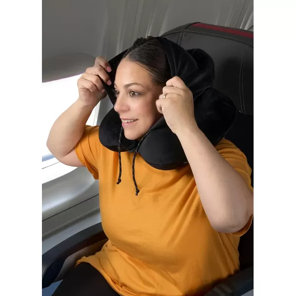Brookstone Hooded Memory Foam Neck Pillow with High Density Memory Foam for Vacations Airplanes Trains Buses and Cars Dark GreyDark Grey One Size