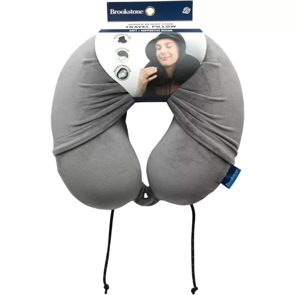 Brookstone Hooded Memory Foam Neck Pillow with High Density Memory Foam for Vacations Airplanes Trains Buses and Cars Dark GreyDark Grey One Size