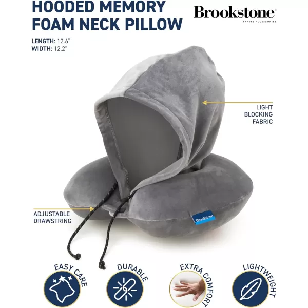 Brookstone Hooded Memory Foam Neck Pillow with High Density Memory Foam for Vacations Airplanes Trains Buses and Cars Dark GreyDark Grey One Size