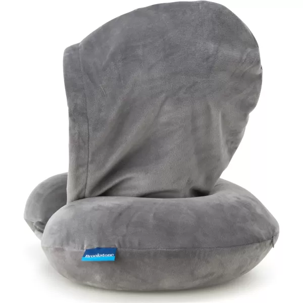 Brookstone Hooded Memory Foam Neck Pillow with High Density Memory Foam for Vacations Airplanes Trains Buses and Cars Dark GreyDark Grey One Size