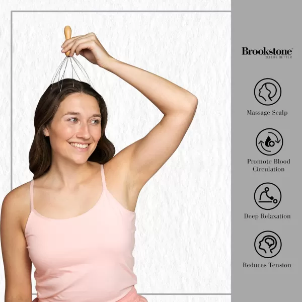 Brookstone Scalp Massager Head Scratcher Massager Whisk Relieve Tension and Stress in Your Head and Scalp BrownOak