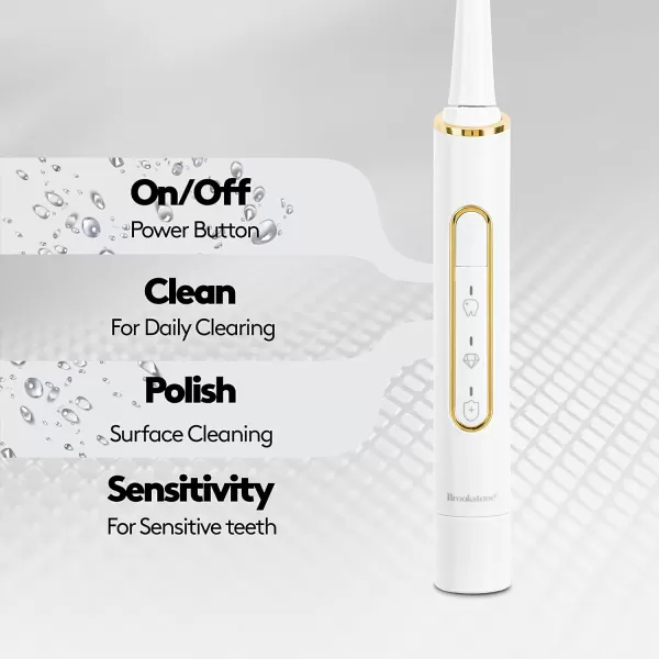 Brookstone Sonic Electric Toothbrush for Adults  USB Rechargeable Toothbrush Waterproof IPX7  2 Electric Toothbrush Replacement Heads and 1 Tongue Scraper  WhiteUSB Port Toothbrush White Rose Gold